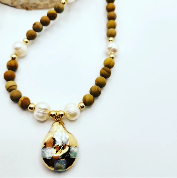 Picture Jasper, Freshwater Pearl, Baroque Pearl necklace - Picture 4 of 4